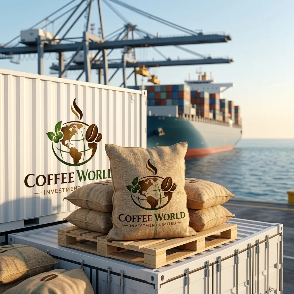 Green coffee beans packed in export-ready bags